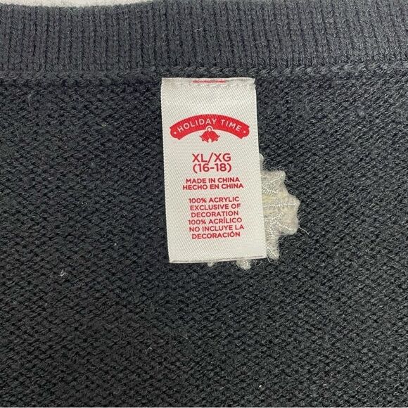 Holiday Time Christmas Sweater Vest Black Red Green Gold Metallic Size XL 16-18 - Picture 5 of 6